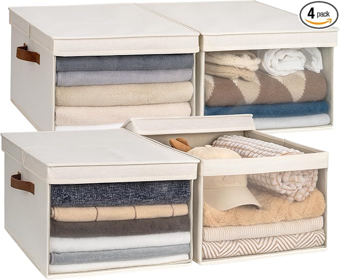 StorageWorks Storage Bins with Lid and Clear Window, Fabric Storage Boxes with by StorageWorks