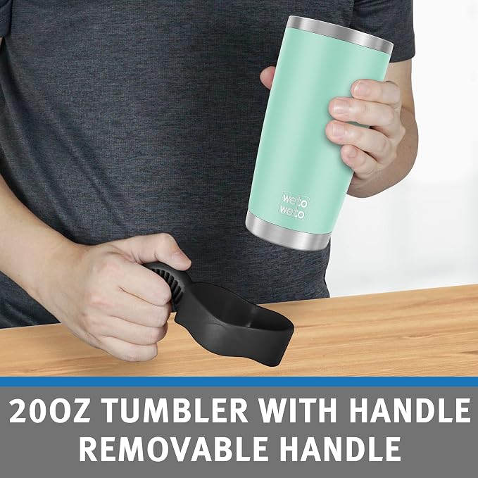 WETOWETO 20oz Tumbler with 2 lids and 2 straws, Stainless Steel Vacuum Insulated Water Coffee Tumbler Cup with Handle, Double Wall Powder Coated Travel Mug Thermal Cup (Light Green, 1 Pack) - Image 4
