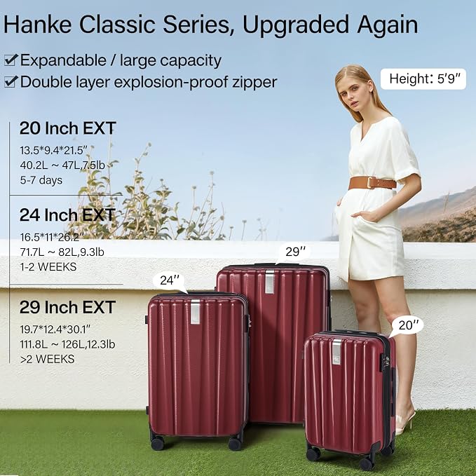 Hanke 24 Inch Expandable Checked Luggage Lightweight PC Hard Case Luggage - Image 2
