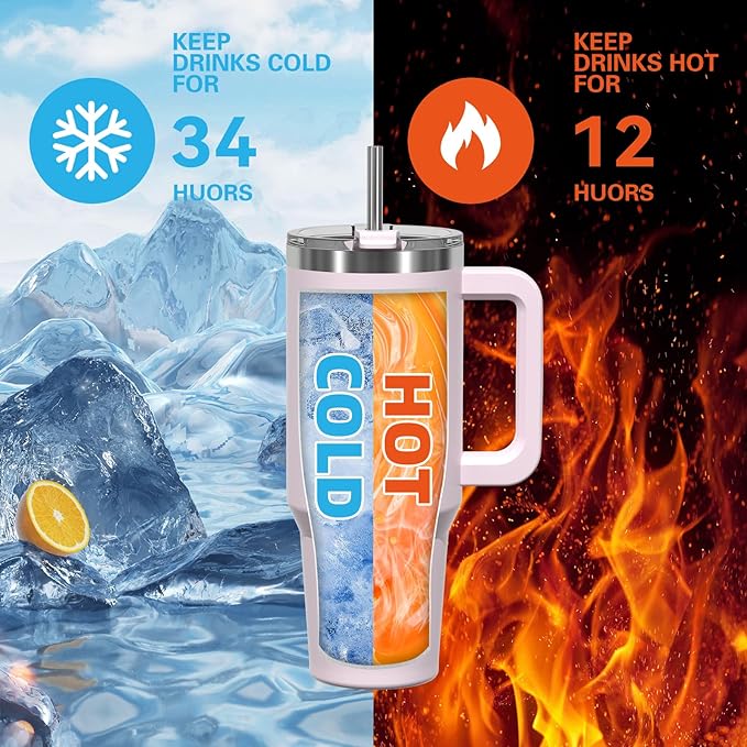 30 oz Tumbler with Handle,Tumbler with Lid and Straw,Double Wall Insulated Cup Stainless Steel Travel Mug(Cold for 34 Hours),Water Bottle for Iced Tea,Coffee,Cold Beverages(Rose Quartz) - Image 2