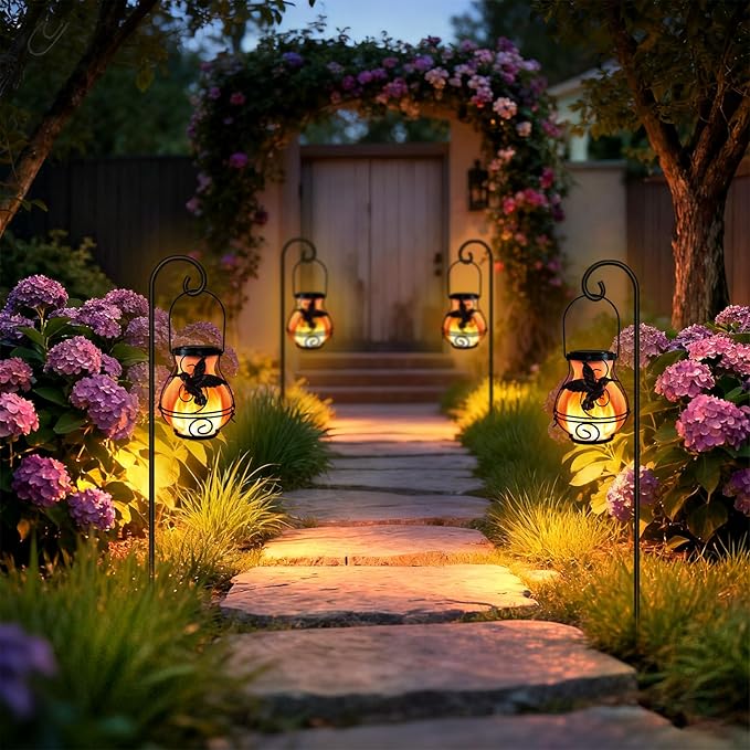 2 Pack Solar Lanterns Outdoor Waterproof Flickering Flame Lights Hummingbird - Image 7