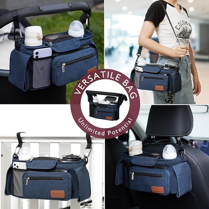 Momcozy Universal Baby Stroller Organizer, 2 Insulated Cup Holder, Detachable - Image 4