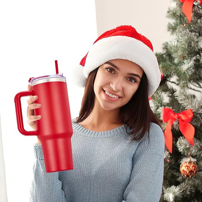 COKTIK 40 oz Tumbler With Handle and Straw, Insulated Tumbler With Leakproof Lids, Stainless Steel|BPA-Free, Cold for 24 H (Red) - Image 8