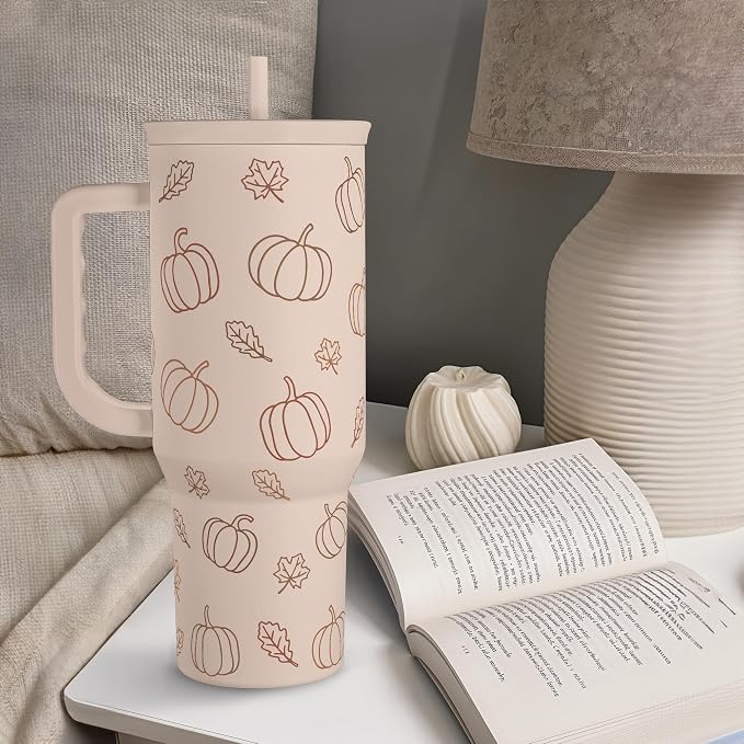 SANDJEST Pumpkin Tumbler with Handle and Straw 40oz – Stainless Sleel Slider Tumbler Travel Coffee Mug for Women - Gift Idea for Fall Autumn Halloween - Image 7