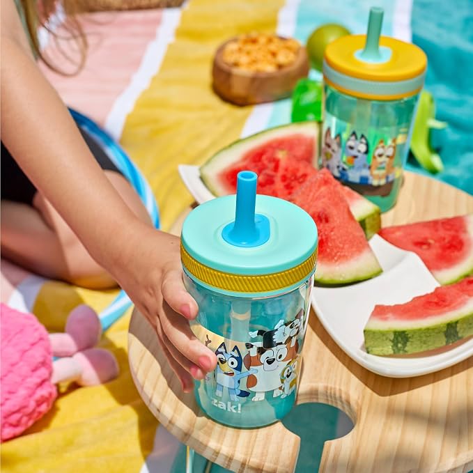 Zak Designs Bluey Kelso Toddler Cups For Travel or At Home, 15oz 2-Pack Durable Plastic Sippy Cups With Leak-Proof Design is Perfect For Kids (Bluey & Friends) - Image 9