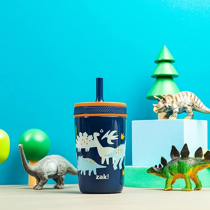 Zak Designs Kelso Toddler Cups For Travel or At Home, 12oz Vacuum Insulated Stainless Steel Sippy Cup With Leak-Proof Design is Perfect For Kids (Zaksaurus) - Image 2