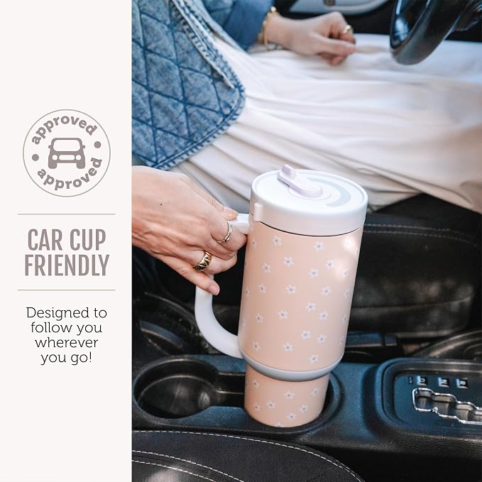 Ello Oasis 30 oz Tumbler with Handle & Retracting Straw | Reusable Insulated Stainless Steel Cup 100% Leakproof, Gifts for Teens Women Men | Keeps cold for 24 Hours, Cup Holder Friendly, Pink Gingham - Image 6