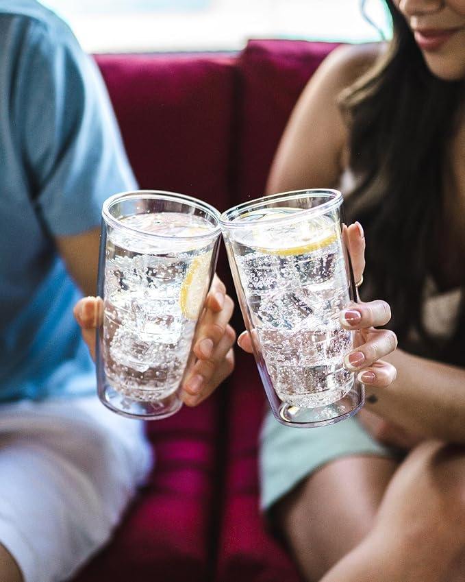 Tervis Clear & Colorful Tabletop Made in USA Double Walled Insulated Tumbler Travel Cup Keeps Drinks Cold & Hot, 16oz - 4pk, Clear and Red - Image 2