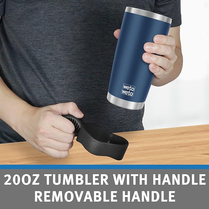 WETOWETO 20oz Tumbler with 2 lids and 2 straws, Stainless Steel Vacuum Insulated Water Coffee Tumbler Cup with Handle, Double Wall Powder Coated Spill-Proof Travel Mug Thermal Cup (Navy Blue, 1 Pack) - Image 4