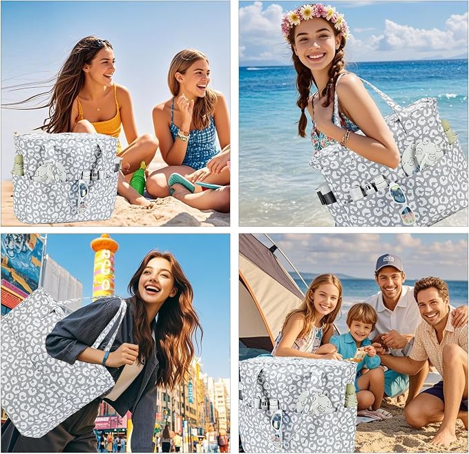 LEDAOU Large Beach Tote Bag Women Waterproof Sandproof Zipper Beach Tote Bag - Image 6