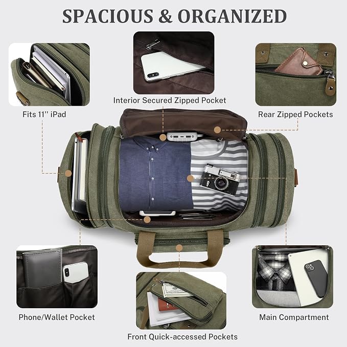 Gonex Canvas Duffle Bag for Travel 50L Duffel Overnight Weekender Bag - Image 4