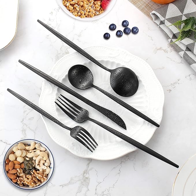 Matte Black Silverware Set for 4, IBIILII JEFF 20 Pieces Stainless Steel - Image 3