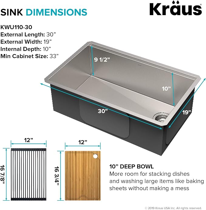 KRAUS Kore Workstation 30-inch Undermount 16 Gauge Stainless Kitchen Sink - Image 4