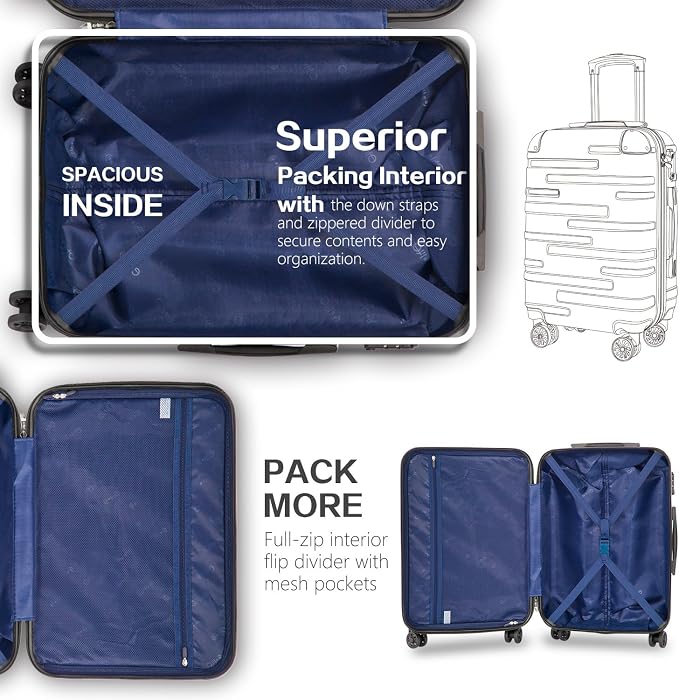 Coolife Luggage Suitcase Carry-on Hardside Travel Luggage TSA Lock Spinner - Image 5