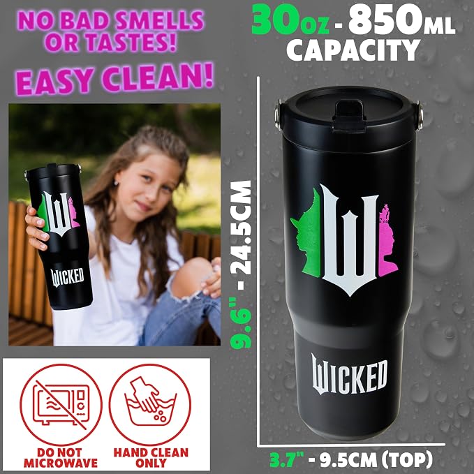 Get Trend Wicked Tumbler with Straw 30oz Girls Teens Insulated Cup with Lid Handle Travel Mug Cups with Lids for School Sports Gifts for Girls (Black Wicked) - Image 6