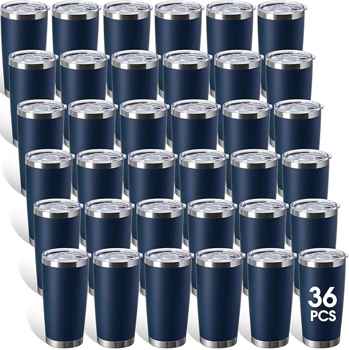 Sieral 36 Pack Stainless Steel Tumblers Bulk with Lids Double Wall Vacuum Insulated Coffee Cups Blank leakproof Powder Coated Tumblers for Engraving Wedding Graduation Party Favors(16 oz,Navy Blue) by Sieral