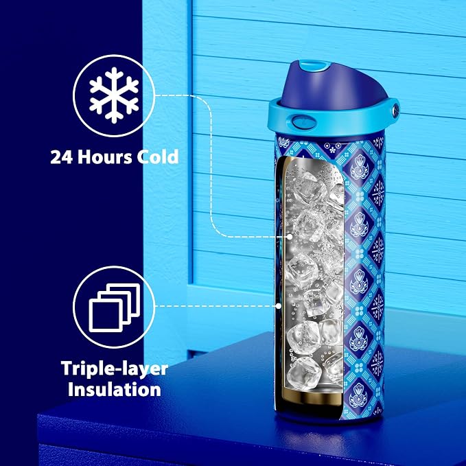 24 oz Insulated Water Bottle for Men: Meoky Stainless Steel Water Bottle with Holder and Shoulder Strap - Leak Proof, Cold for 24 Hours, Fits in Car Cup Holder, BPA-Free for Sports Travel, Blue Faith - Image 4
