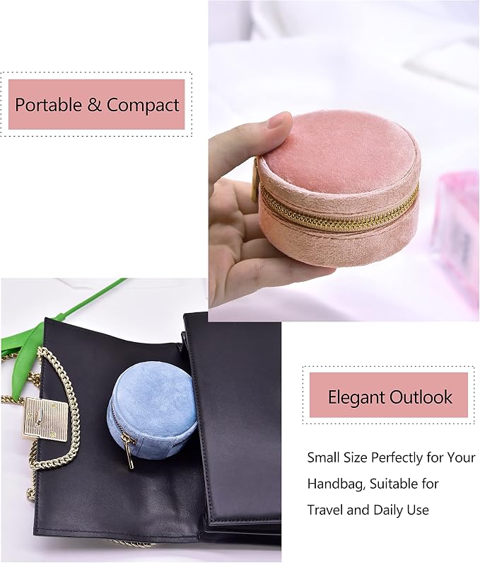 TAIMY Velvet Travel Jewelry Box, Round Small Travel Jewelry Case - Image 5
