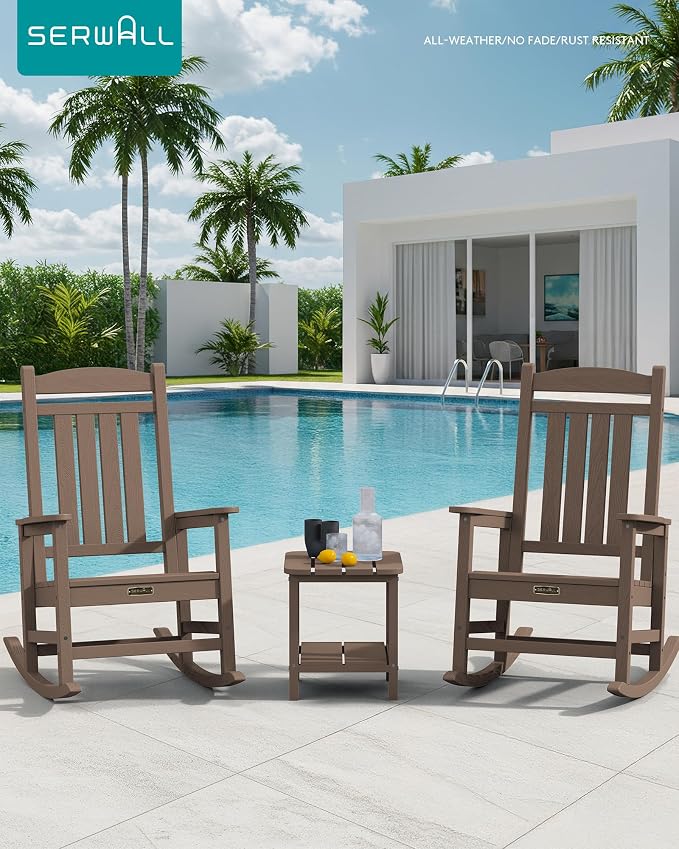 SERWALL Outdoor Rocking Chair, HDPE Patio Rocking Chair All-Weather Porch Rocker - Image 2