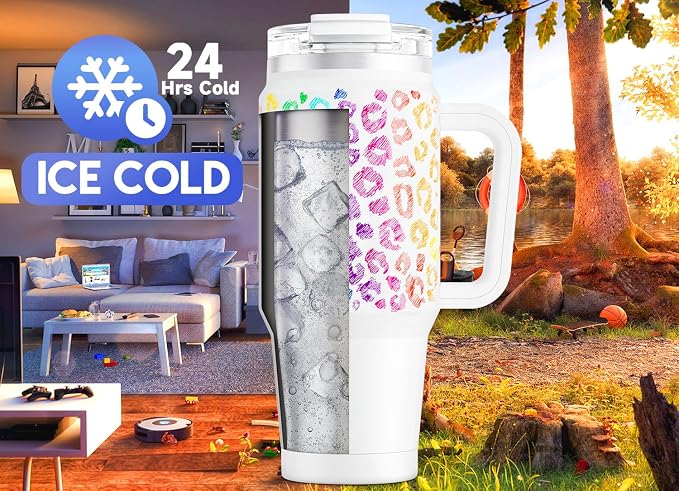 Meoky 32 oz Tumbler with Handle, Insulated Tumbler with Lid and Straw, Stainless Steel Travel Mug, Keeps Cold for 24 Hours, 100% Leak Proof, Fits in Car Cup Holder (Kiss) - Image 2