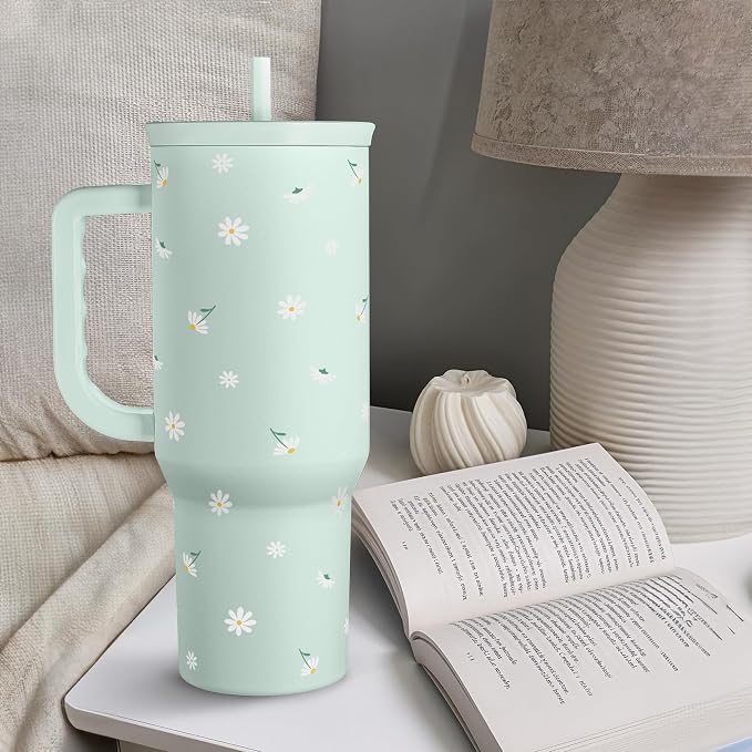 Daisy 40oz Tumbler with Handle and Straw – Flower Insulated Stainless Steel Travel Coffee Mug for Women Girls - Gift Idea for Birthday Christmas Mothers Day - Image 7