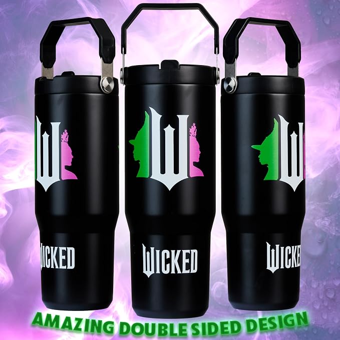 Get Trend Wicked Tumbler with Straw 30oz Girls Teens Insulated Cup with Lid Handle Travel Mug Cups with Lids for School Sports Gifts for Girls (Black Wicked) - Image 5