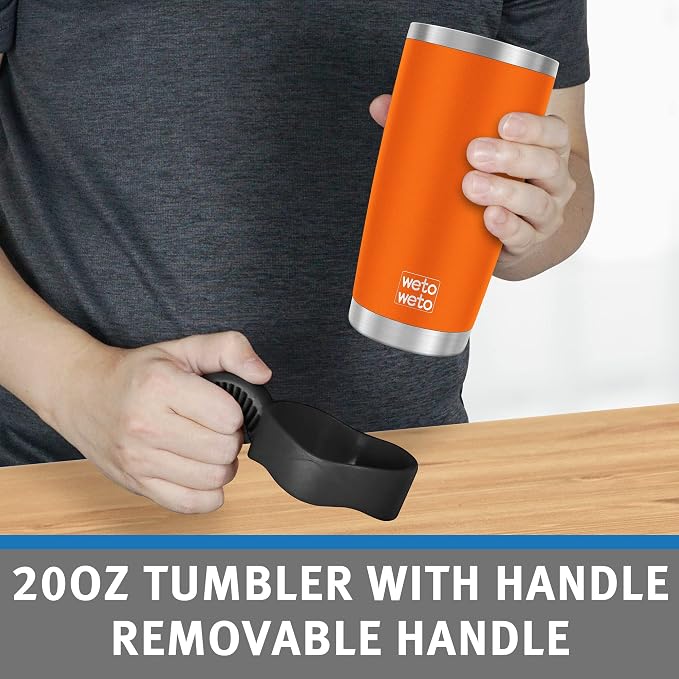 WETOWETO 20oz Tumbler with 2 lids and 2 straws, Stainless Steel Vacuum Insulated Water Coffee Tumbler Cup, Double Wall Powder Coated Spill-Proof Travel Mug Thermal Cup (Orange, 1 Pack) - Image 4