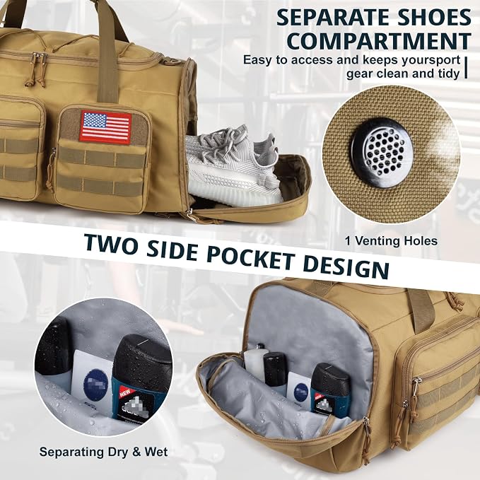 Tactical Gym Bag for Men with Toiletry Bag，50L Large 3 in 1 Sports Duffle Bag - Image 7