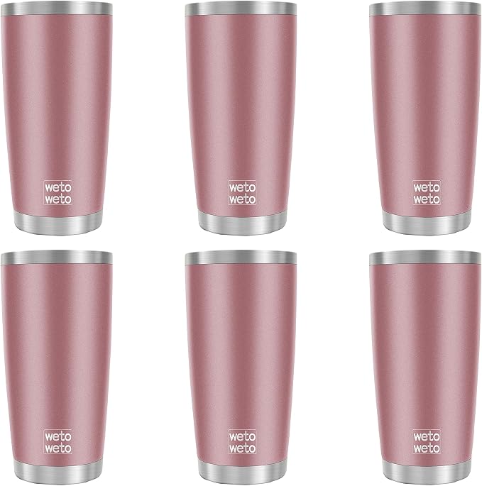 WETOWETO 20oz Tumbler, Stainless Steel Vacuum Insulated Coffee Travel Mug, Double Wall Powder Coated Insulated Coffee Mug Travel Mug with Lid Thermal Cup for Outdoor, Rose Gold, 6 Pack by Wetoweto