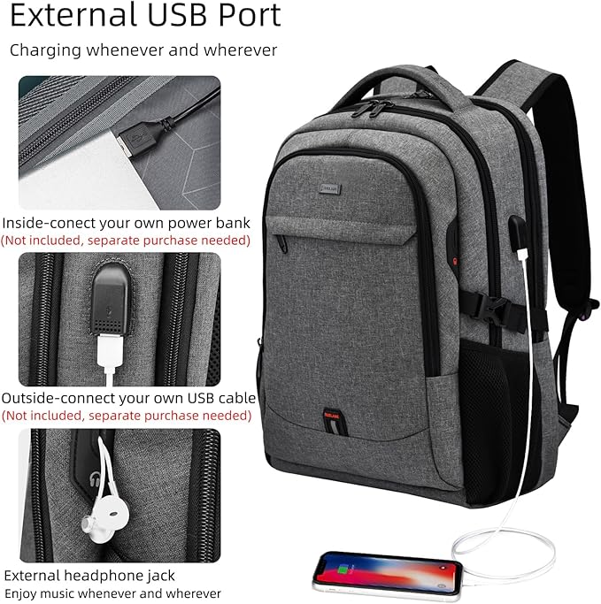 DUSLANG 17 Inch Travel Laptop Backpack Water Resistant College Backpack - Image 3