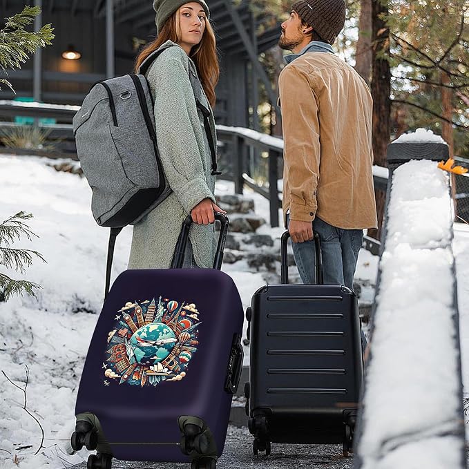 ANNA QUEEN World Landmarks Luggage Cover, Dark Travel-Themed Suitcase Protector - Image 2