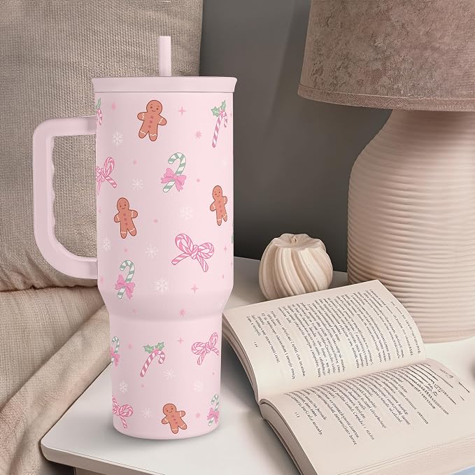 SANDJEST Christmas Theme 40oz Slider Tumbler with Handle and Straw - Insulated Stainless Steel Travel Coffee Mug for Women Girls, Gift for Birthday Xmas - Image 8