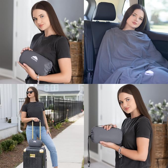 BlueHills Ultra Compact Travel Blanket Pillow in Portable Bag Case Soft 70 X 56 - Image 2