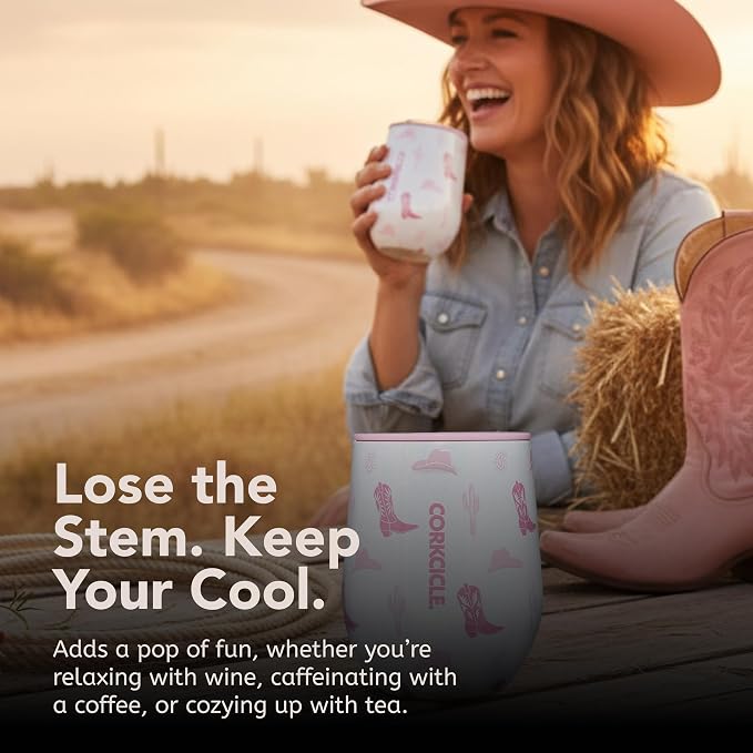 Corkcicle Classic Stemless Wine Tumbler - Keeps Drinks Cold for 6 Hours - Triple-Insulated Stainless Steel - Non-Slip Bottom - Summer Drinkware Gift - Keeps Drinks Ice Cold - 12 oz - Cowgirl - Image 6