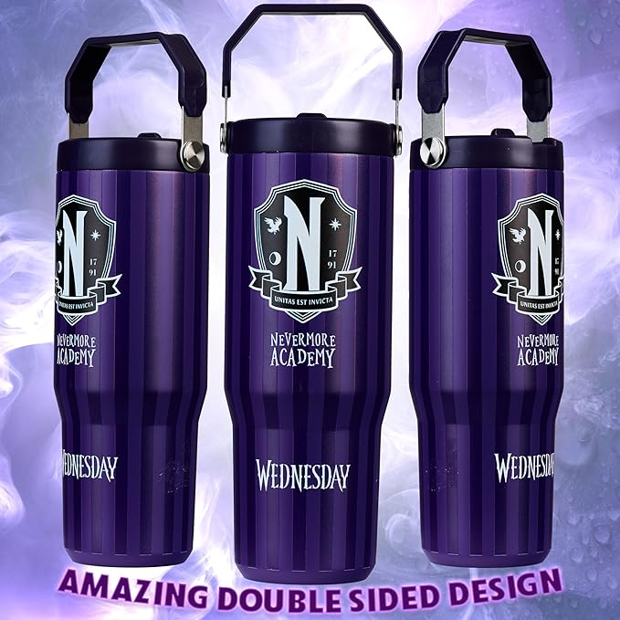 Get Trend Wednesday Tumbler with Straw 30oz Girls Teens Insulated Cup with Lid Handle Travel Mug Cups with Lids for School Sports Gifts for Girls (Purple Wednesday) - Image 5