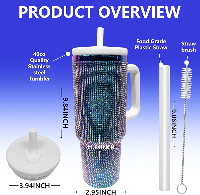 40-OZ Insulated Water Bottle,Insulated Stainless Steel Tumbler,Reusable Cold Drink Thermos,BPA-Free, Double-Wall Stainless Steel Water Bottle (Colorful-Diamond, 40, Fluid Ounces) - Image 2