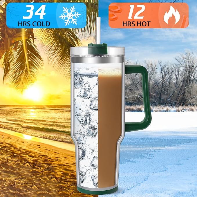 40 oz Tumbler with Handle | Stainless Steel Insulated Tumblers with Lids and Straw | Insulated Travel Mug Iced Coffee Cup | Keeps Cold for 34 Hours | Dishwasher Safe, BPA Free | Sage Green - Image 3