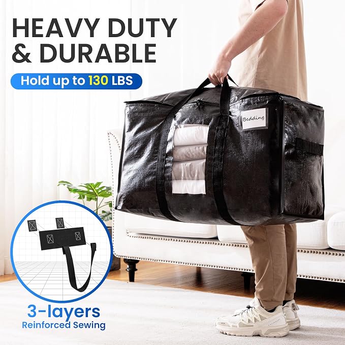 TAILI Extra Large Moving Bags, 8 Pack Black Heavy Duty Totes - Image 4