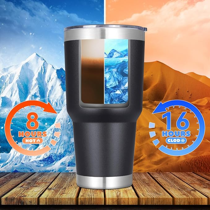 DOMICARE 30oz Tumbler Bulk with Lid and Straw, Double Wall Travel Coffee Mug, Insulated Vacuum Stainless Steel Tumblers, Powder Coated Tumbler Cup (Black, 8) - Image 4