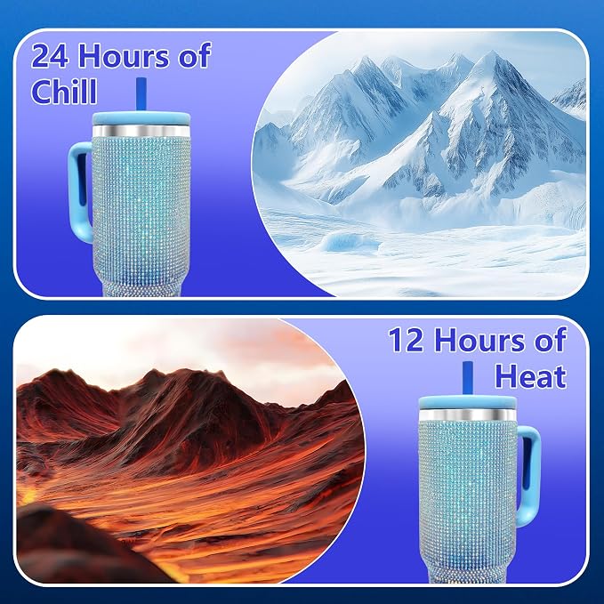 40-OZ Insulated Water Bottle,Insulated Stainless Steel Tumbler,Reusable Cold Drink Thermos,BPA-Free, Double-Wall Stainless Steel Water Bottle (Royal Blue - Diamond, 40, Fluid Ounces) - Image 7