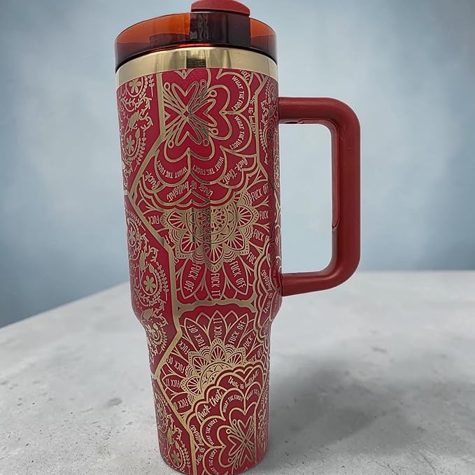 Hidden Cuss Word Tumbler 40oz Laser Engraved Funny Nurse Gift Swear Tumbler with Lid and Straw, Multicolor, Gag Gift Hidden Curse Words Stainless Steel Travel Mug (Red with Gold Underlay) - Image 4