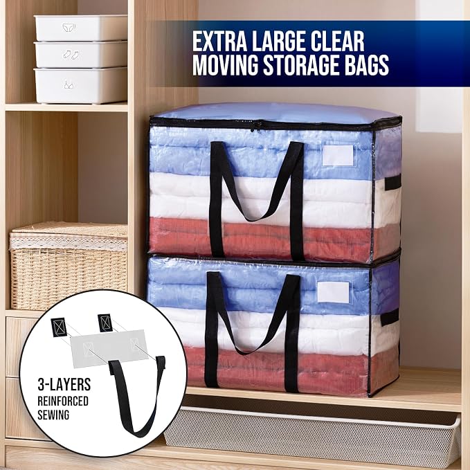 TAILI Extra Large Moving Bags, 12 Pack Clear Heavy Duty Totes - Image 2