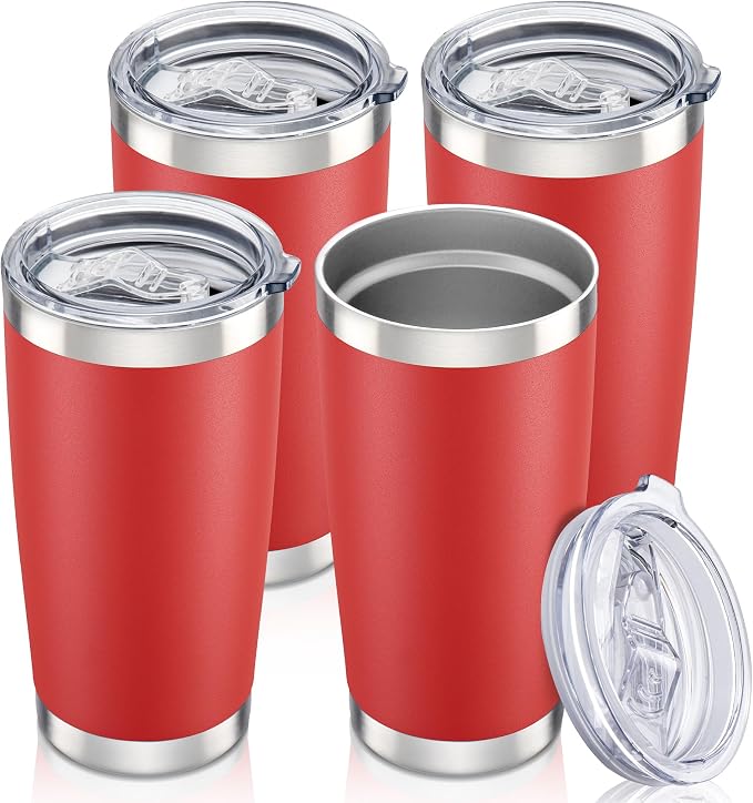 20 oz Tumbler with Lid Stainless Steel Insulated Tumblers Bulk Double Wall Vacuum Cups Powder Coated Travel Mug Keep Drinks Cold and Hot, Wine Red, 4 Pack by Orebigo