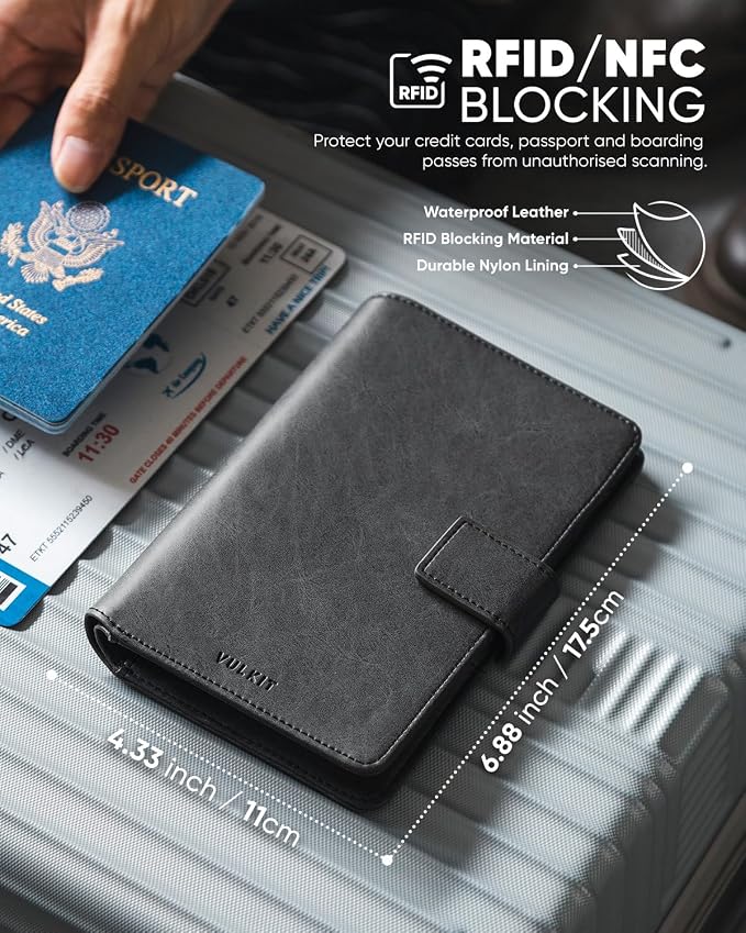 VULKIT Passport Holder with Airtag Holder RFID Blocking Passport Wallet Travel - Image 3