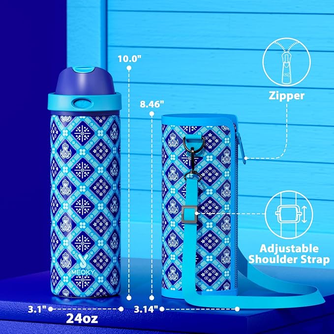 24 oz Insulated Water Bottle for Men: Meoky Stainless Steel Water Bottle with Holder and Shoulder Strap - Leak Proof, Cold for 24 Hours, Fits in Car Cup Holder, BPA-Free for Sports Travel, Blue Faith - Image 7