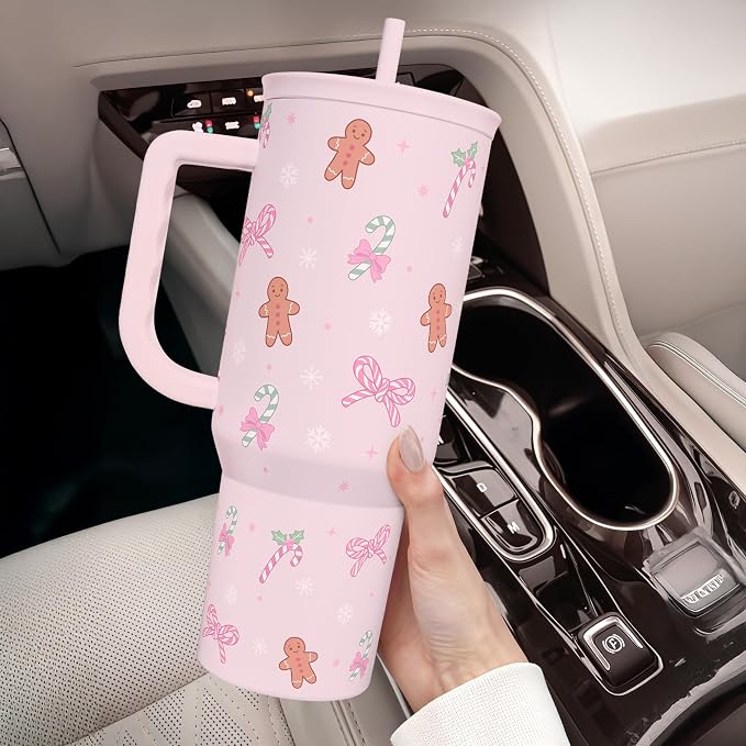SANDJEST Christmas Theme 40oz Slider Tumbler with Handle and Straw - Insulated Stainless Steel Travel Coffee Mug for Women Girls, Gift for Birthday Xmas - Image 7