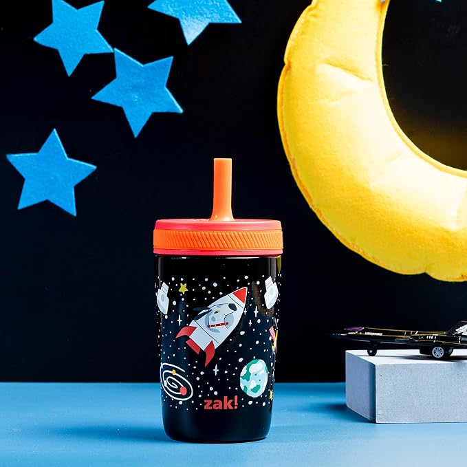 Zak Designs Kelso Toddler Cups For Travel or At Home, 12oz Vacuum Insulated Stainless Steel Sippy Cup With Leak-Proof Design is Perfect For Kids (Spaceships) - Image 8