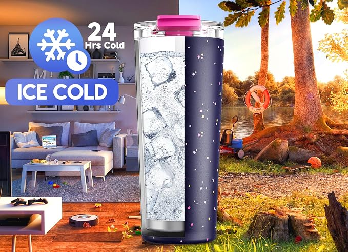 Meoky 24 oz Travel Coffee Mug with Leak-proof Lid, Stainless Steel Insulated Coffee Tumbler, Keeps Hot for 8 Hours or Cold for 24 Hours, Fits in Car Cup Holder (Plum Stardust) - Image 4