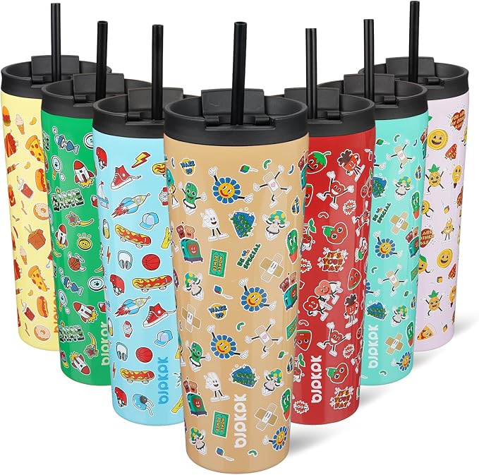 BJPKPK 26oz Tumbler With lid And Straw Stainless Steel Travel Coffee Mug Insulated Tumblers Cups,Spring Party Brown by BJPKPK