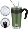 WETOWETO 20oz Insulated Stainless Steel Tumbler, Coffee Tumbler with 2 Lids and 2 Straws, Double Wall Vacuum Travel Coffee Mug, Powder Coated Leak-Proof Cup for Travel (Army Green, 1 Pack) by Wetoweto